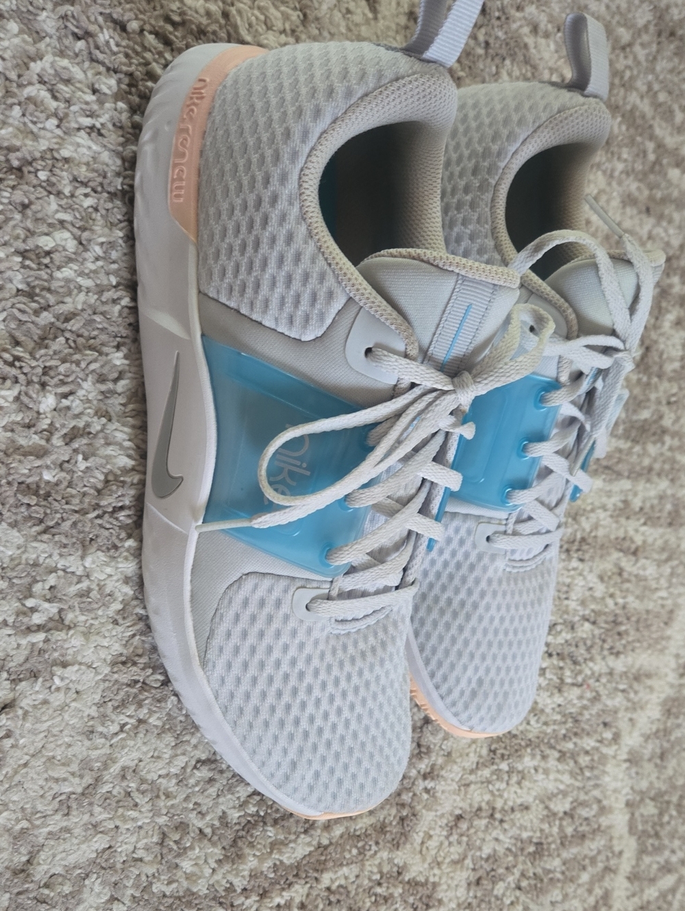 Nike Women’s Light Gray and Blue Low-Top Sneakers with Peach Accents